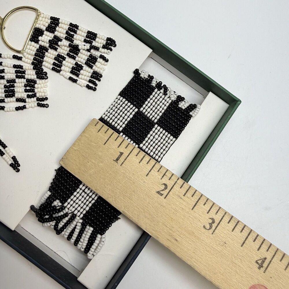 INK + ALLOY Black & White Checkered Beaded Wide Bracelet & Earring Set New - Picture 4 of 7